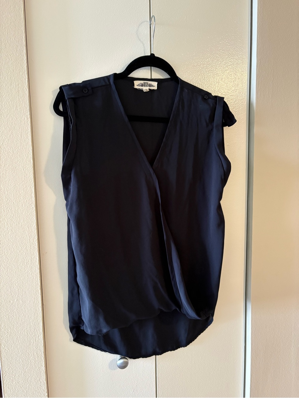 Black Sleeveless Surplice Blouse
